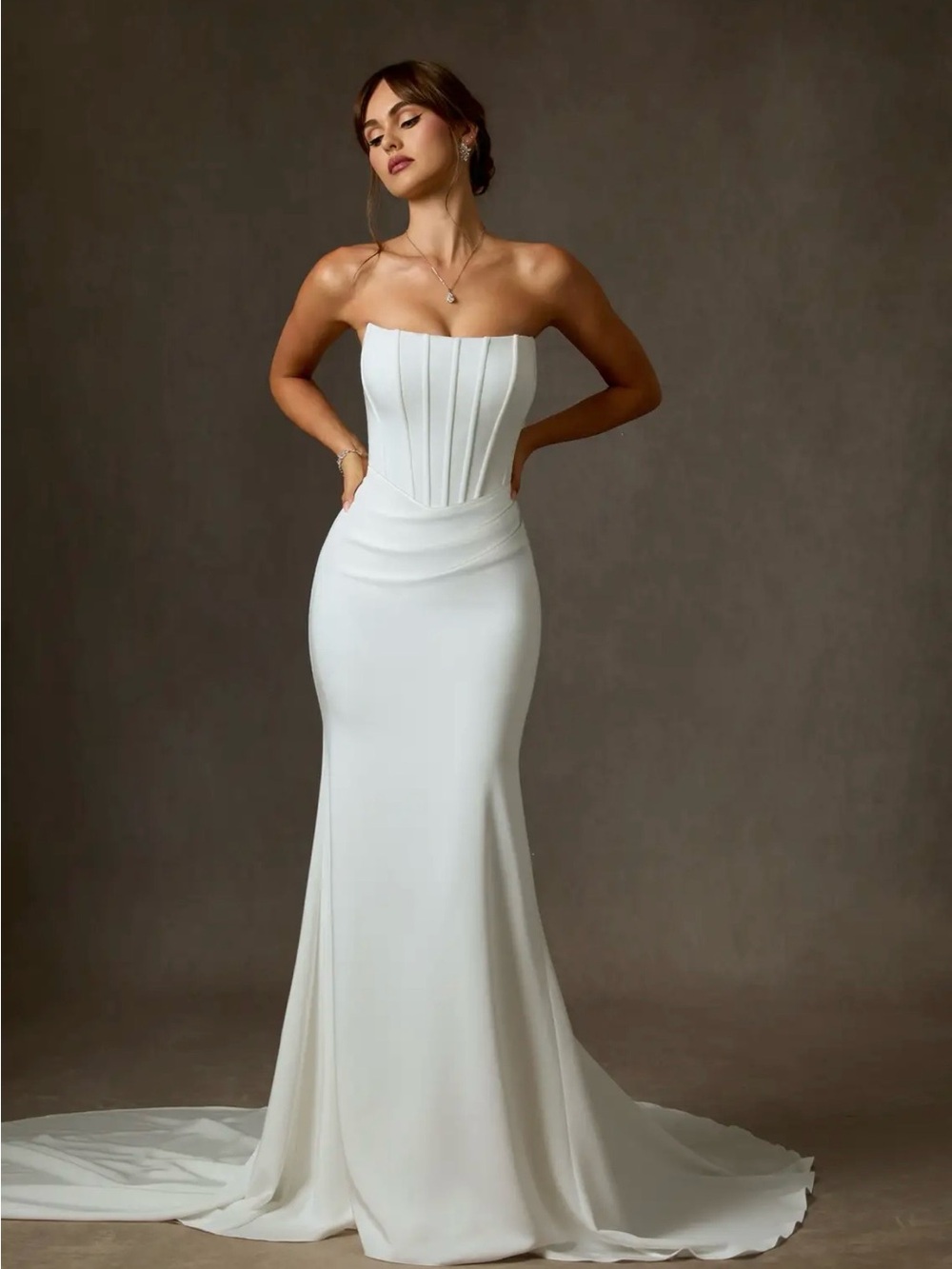 Elegant Strapless White Wedding Gown